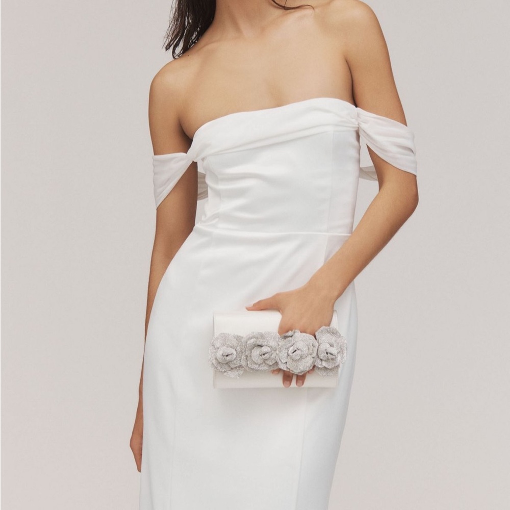 BHLDN Satin Off-Shoulder Dress with Lace-Up Back